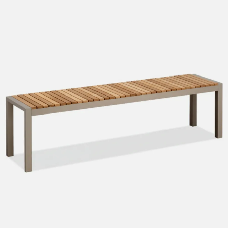 Furmeiz Outdoor Teak Bench – Aluminum Frame with Burmese Teak Top
