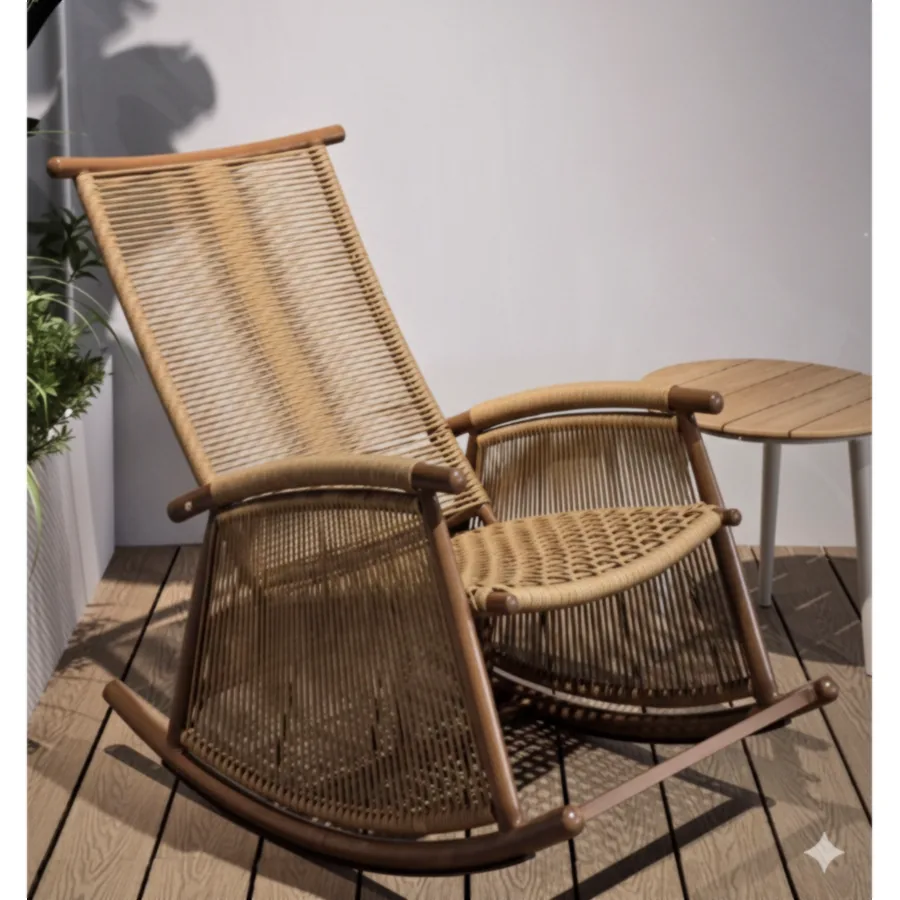 Furmeiz Rocking Chair – Aluminum Frame with PE Wicker & Wood-Grain Finish