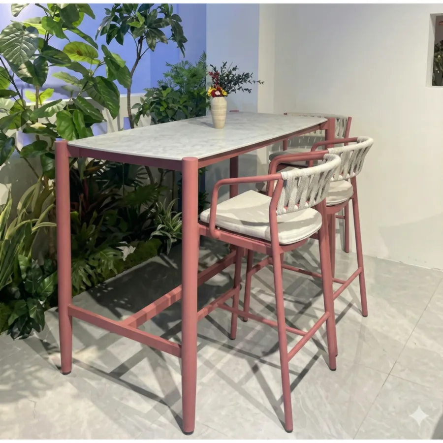 FURMEIZ Roman Outdoor Bar Table with Stone Slab Top