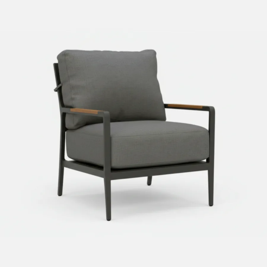 Furmeiz Single Sofa – Cast Aluminum Frame, Teak Accents & Sunbrella Cushions