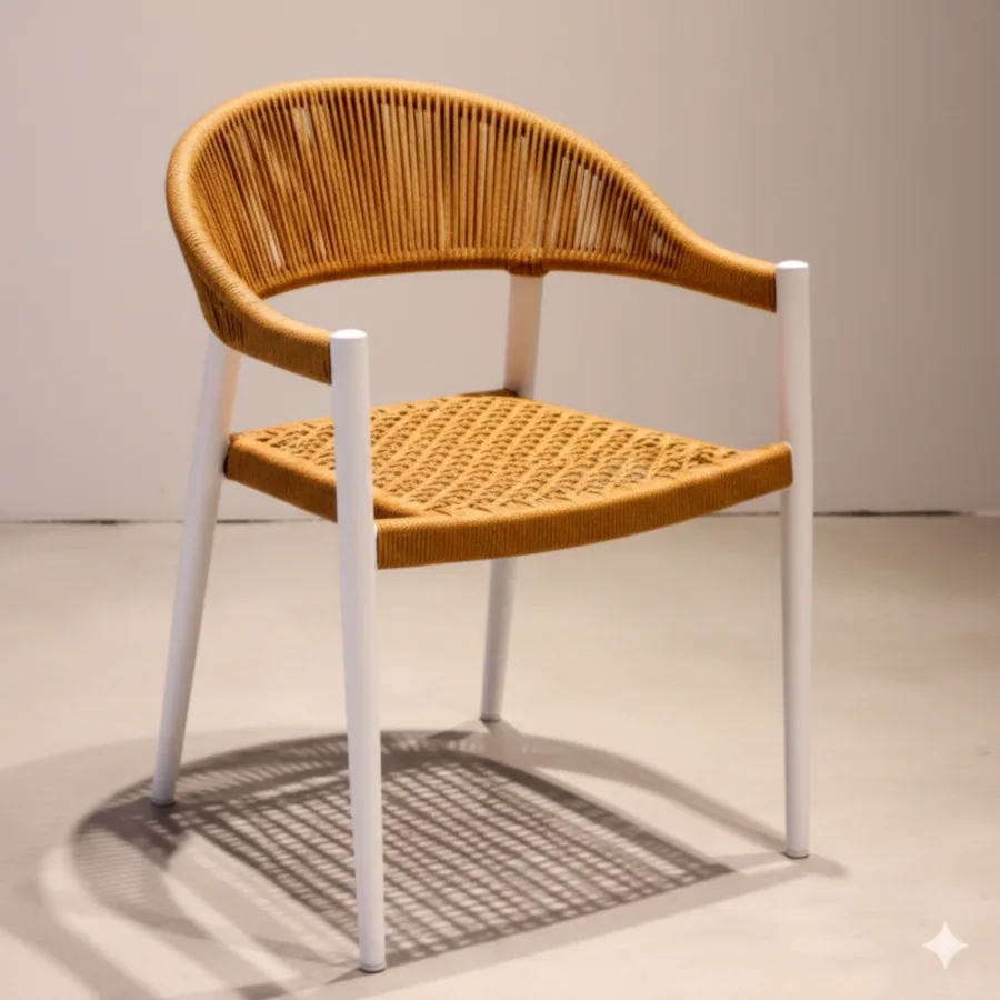 Furmeiz Outdoor Dining Chair – Aluminum Frame with Yellow & White Round PE Rattan (Stackable)