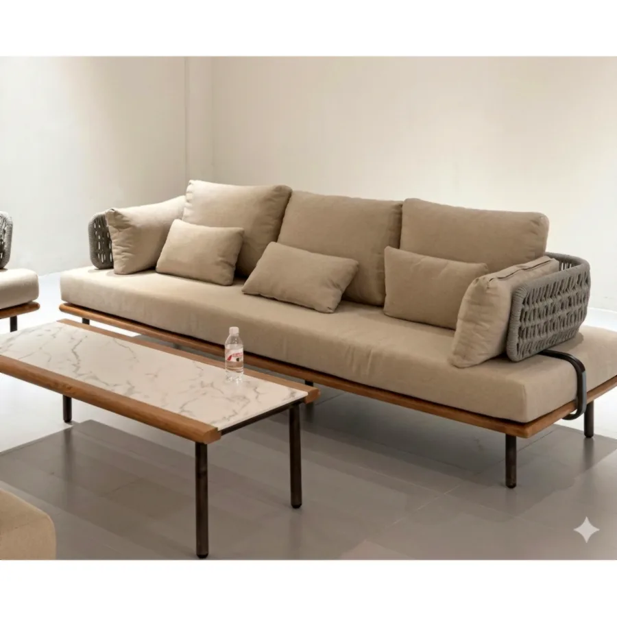 FURMEIZ Outdoor 3-Seater Sofa – Aluminum Alloy & Teak