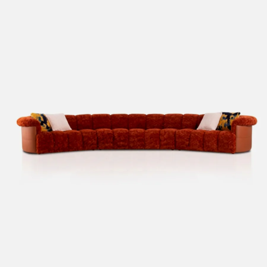 FURMEIZ Ultra Luxury Curved Modular Sofa – Bold Designer Style with Plush & Leather (Terracotta Orange Edition)