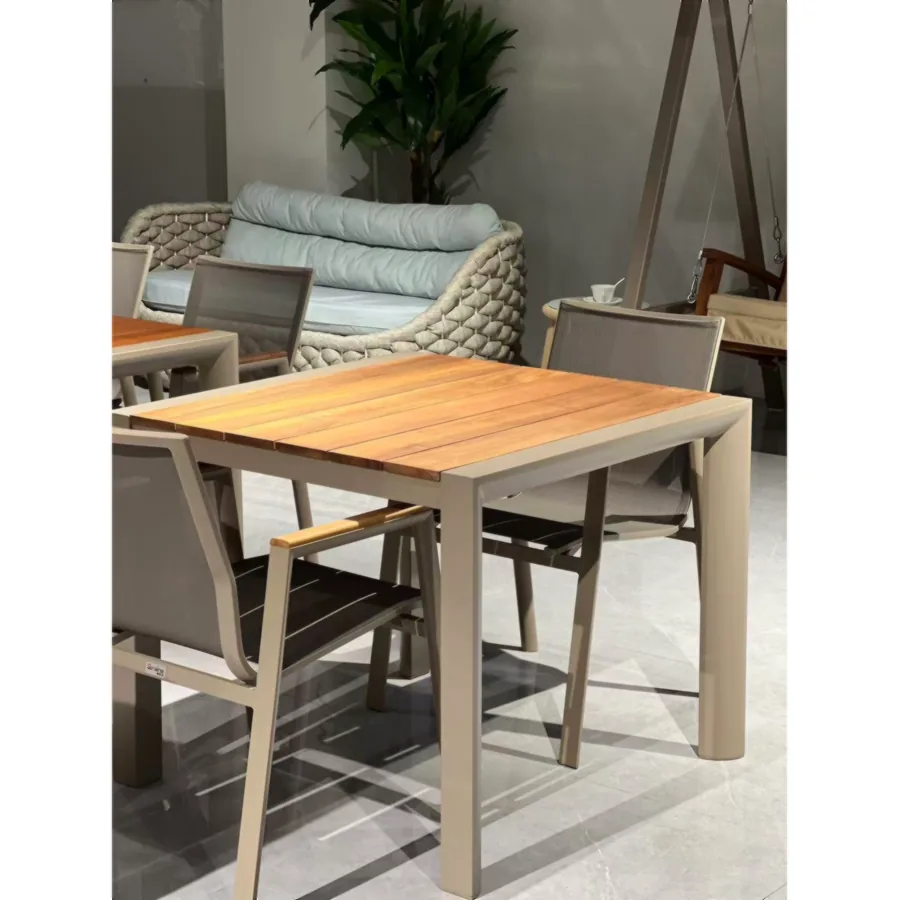 Furmeiz Square Aluminum & Burmese Teak Table