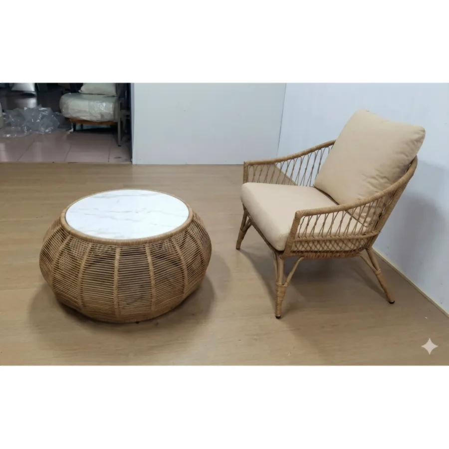 Furmeiz Danish-Style Single Outdoor Sofa – Aluminum Frame with Round PE Rattan & Sunbrella Fabric