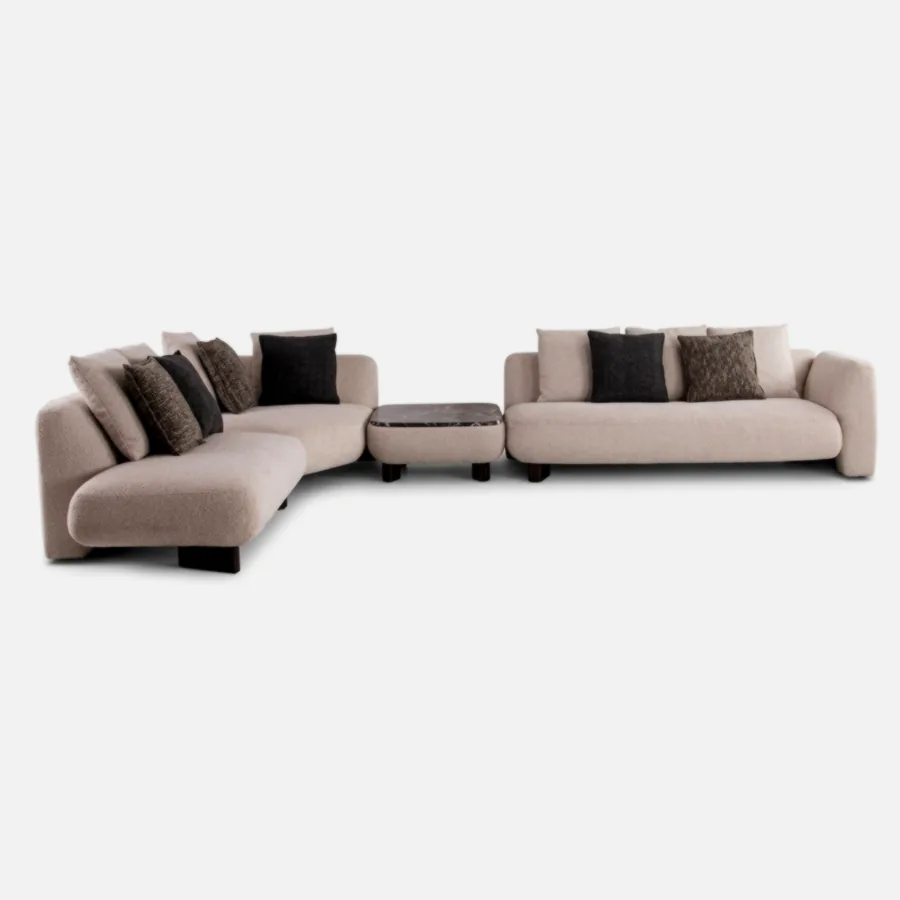 FURMEIZ Luxury Modular Fabric Sofa Set with Chaise & Ottoman – Marble Accent (Beige Edition)