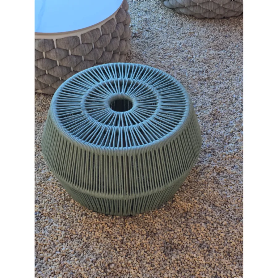 FURMEIZ Round Low Ottoman with RT-336-5 Woven Strap