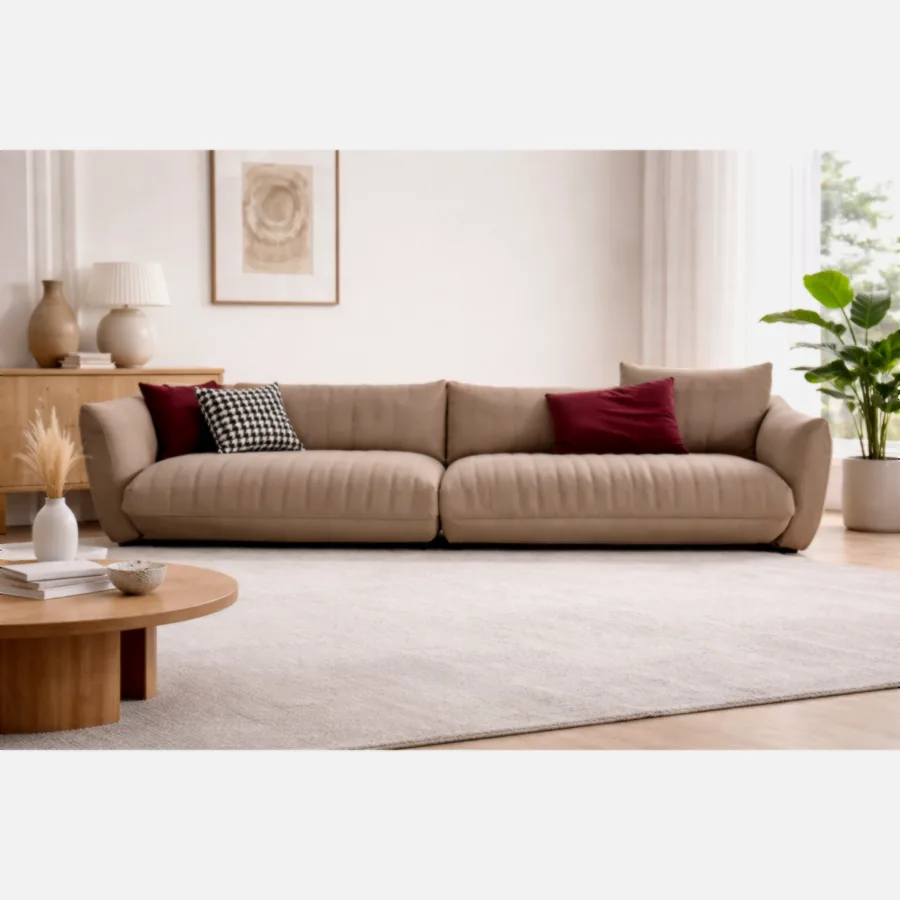 FURMEIZ Luxury Corner Semi-Leather Sofa (3-Seater + Corner 3-Seater) – Modern Comfort Design (Starry Khaki Edition)