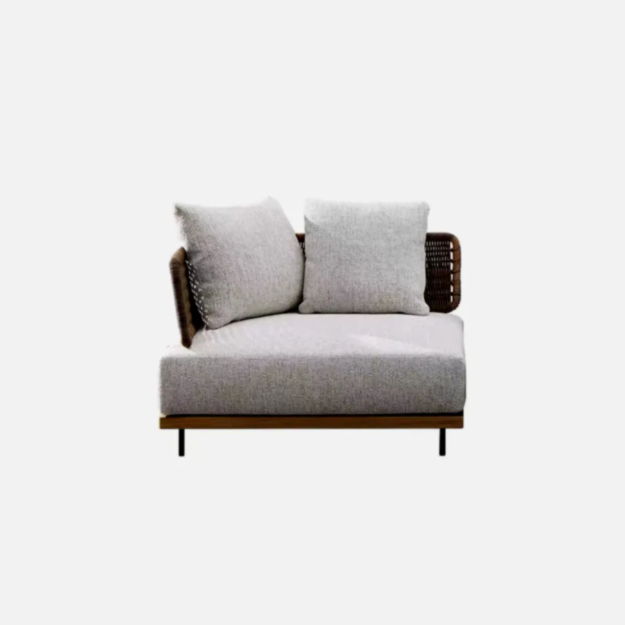 Furmeiz Outdoor Corner Sofa – Teak Wood Frame & PE Rattan