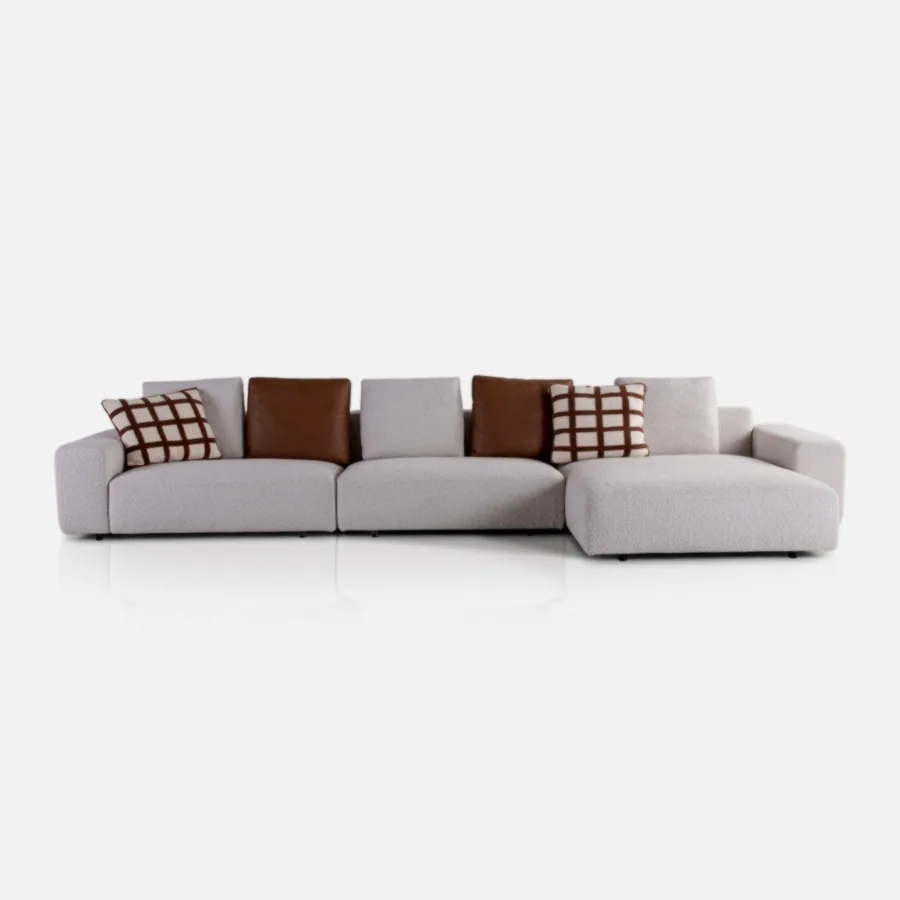 FURMEIZ Luxury Modular Fabric Sofa with Chaise (1-Seater + Armless + Chaise) – Modern Comfort Design (Morning White Edition)
