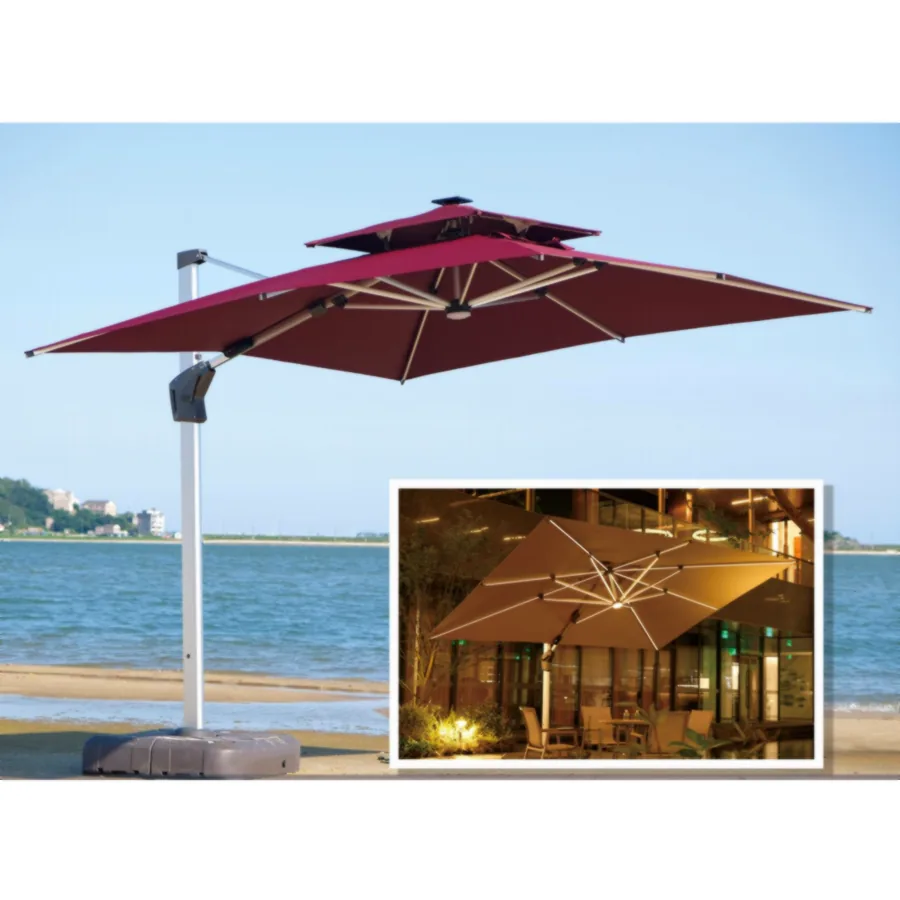 Leo Solar Umbrella with Warm LED Light Strips 3×3 m – 180 kg Water Base