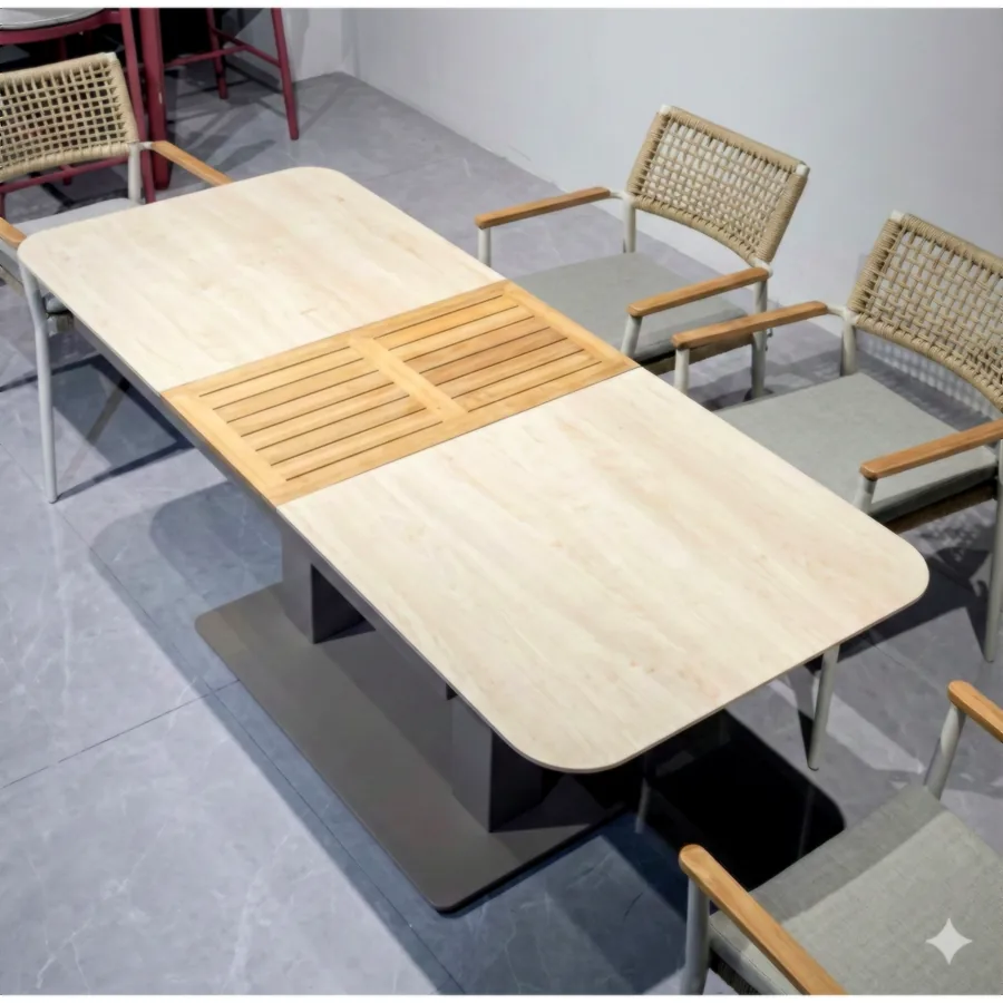 FURMEIZ Adjustable & Extendable Table – Stone Slab & South American Teak