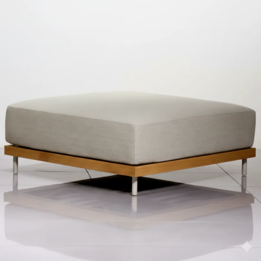 Furmeiz Outdoor Ottoman – Aluminum Frame with Teak Surround