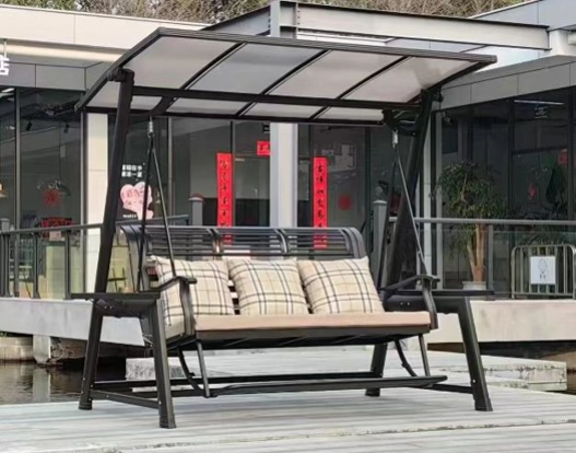 Burberry Outdoor Solar Swing Chair – Herringbone Design, 3-Seater with Footrest