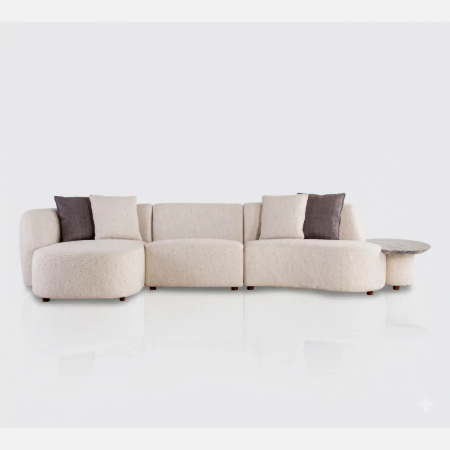 FURMEIZ Luxury Modular Sectional Sofa with Marble Side Table – Fabric (370 / 459 cm)