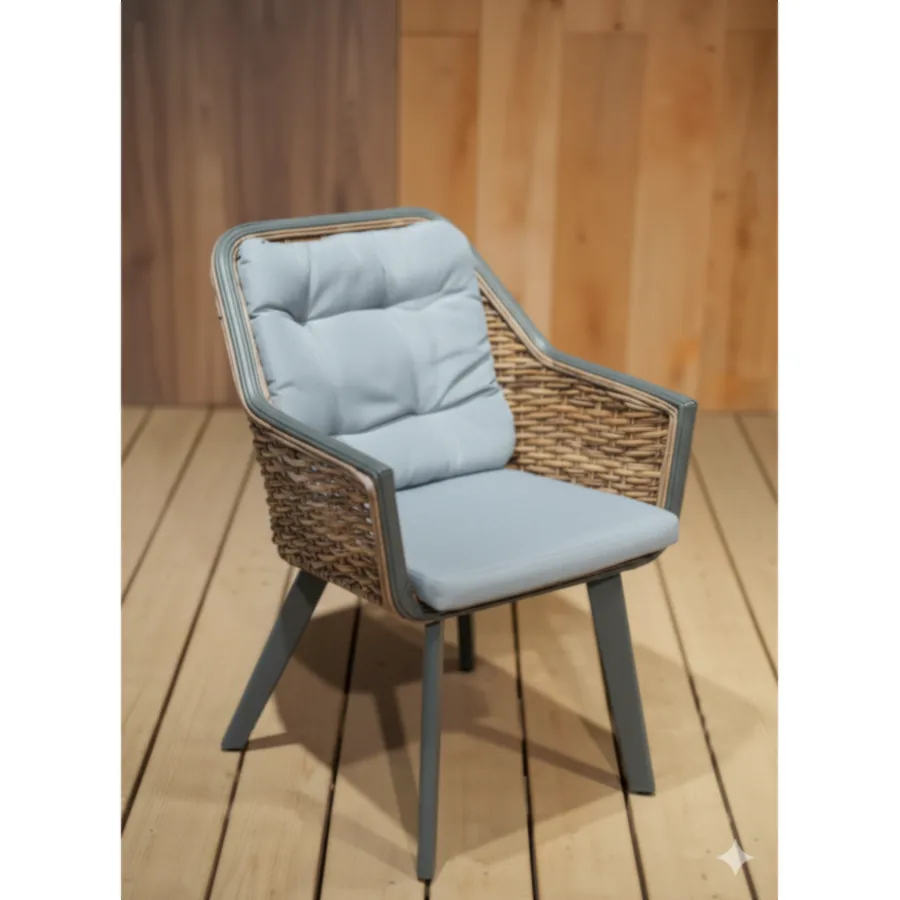 Furmeiz Outdoor Rattan Chair – Charcoal Gray with Quick-Dry Cushions