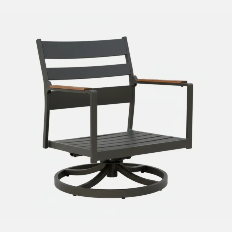 Furmeiz Swivel Rocker Chair – Cast Aluminum, Teak Accents & Sunbrella Cushions