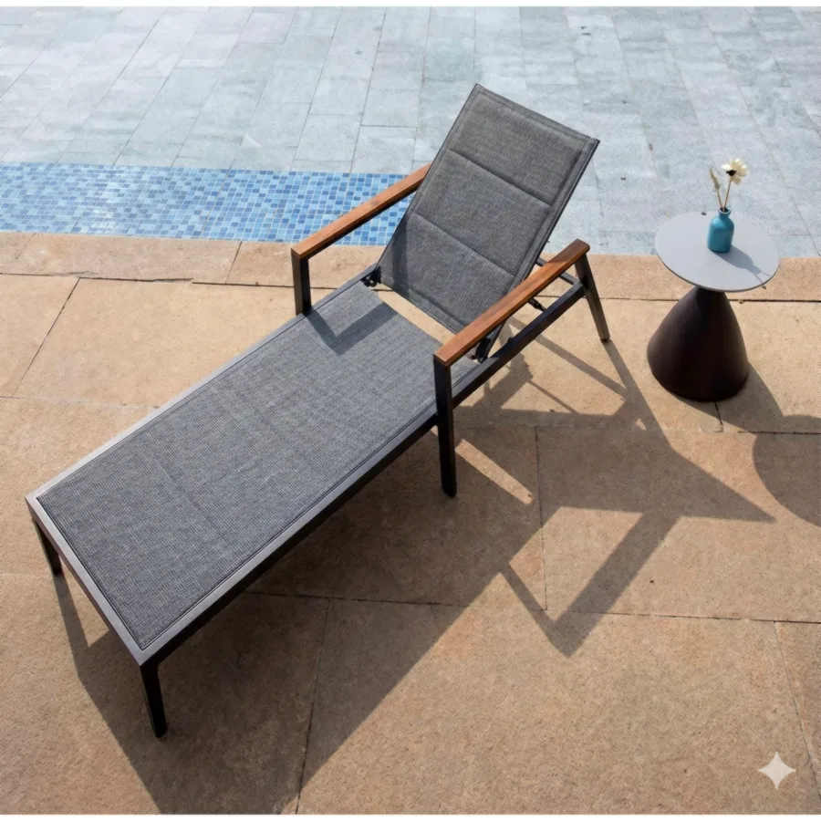 Furmeiz Outdoor Sun Lounger with Teak Armrests