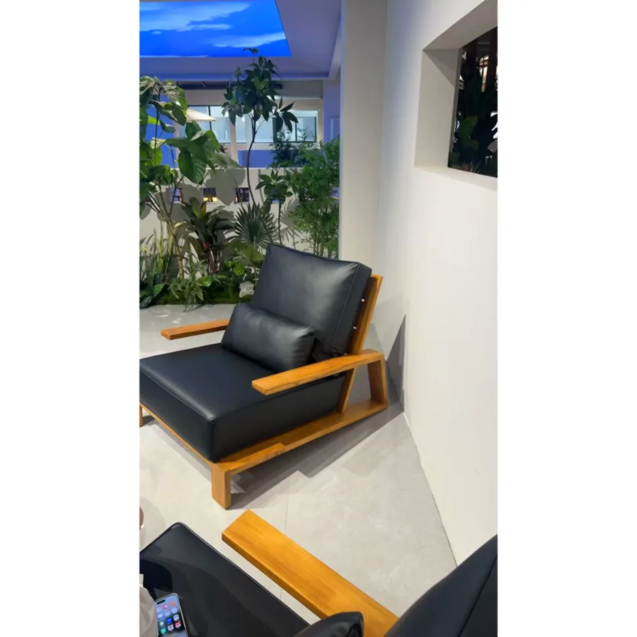 FURMEIZ South American Teak Single Sofa with Yacht Leather