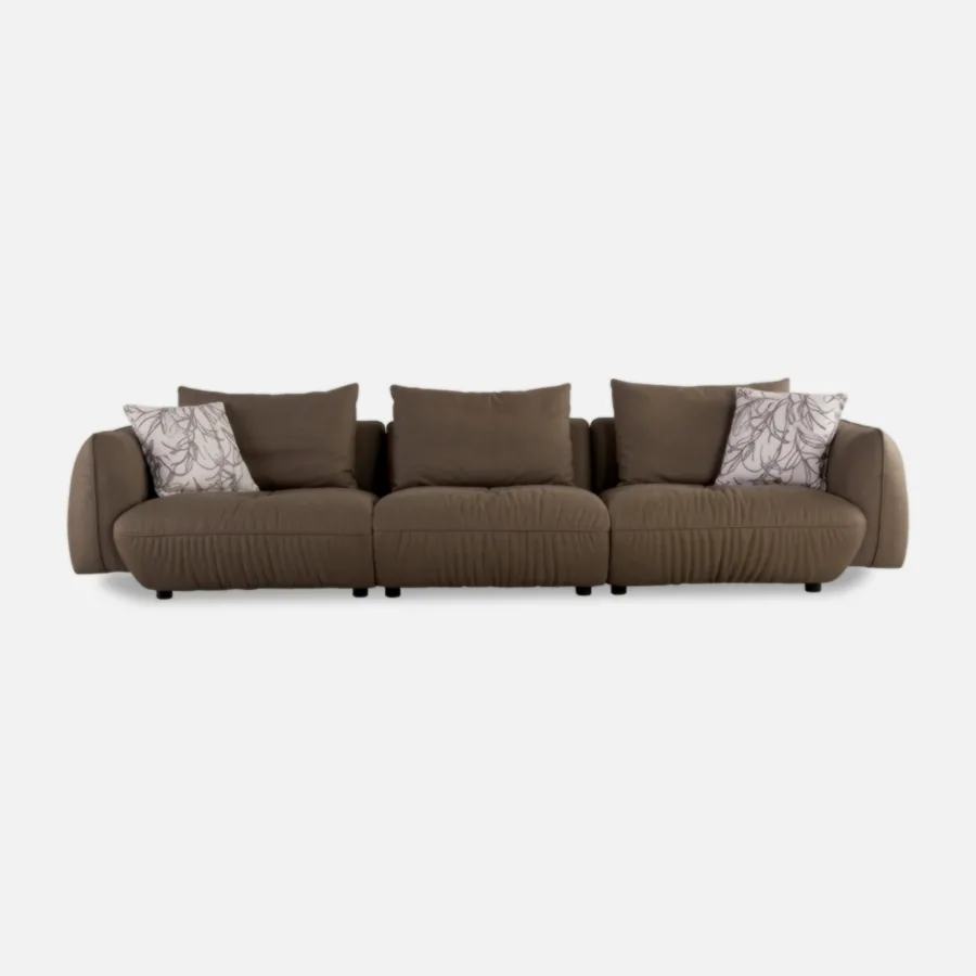 FURMEIZ Luxury Modular Semi-Leather Sofa – Soft Curved Design (Ocean Blue Edition)