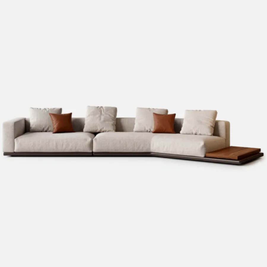 FURMEIZ Modular Sectional Sofa with Integrated Wooden Side Platform