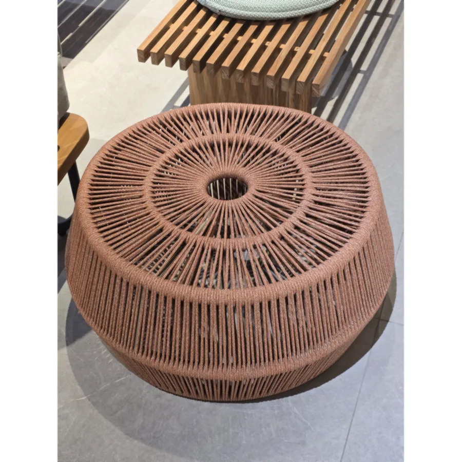 FURMEIZ Large Round Ottoman with RT-052-5 Woven Strap