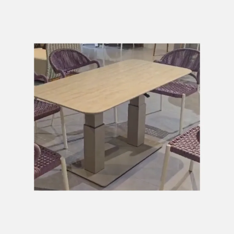 FURMEIZ Adjustable Height Table with Yellow Travertine Stone Top