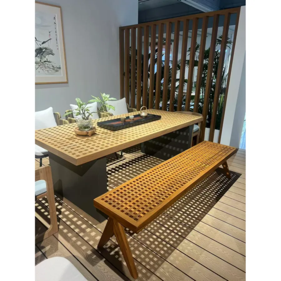 Furmeiz 200cm Burmese Teak Bench with Two Round Cushions