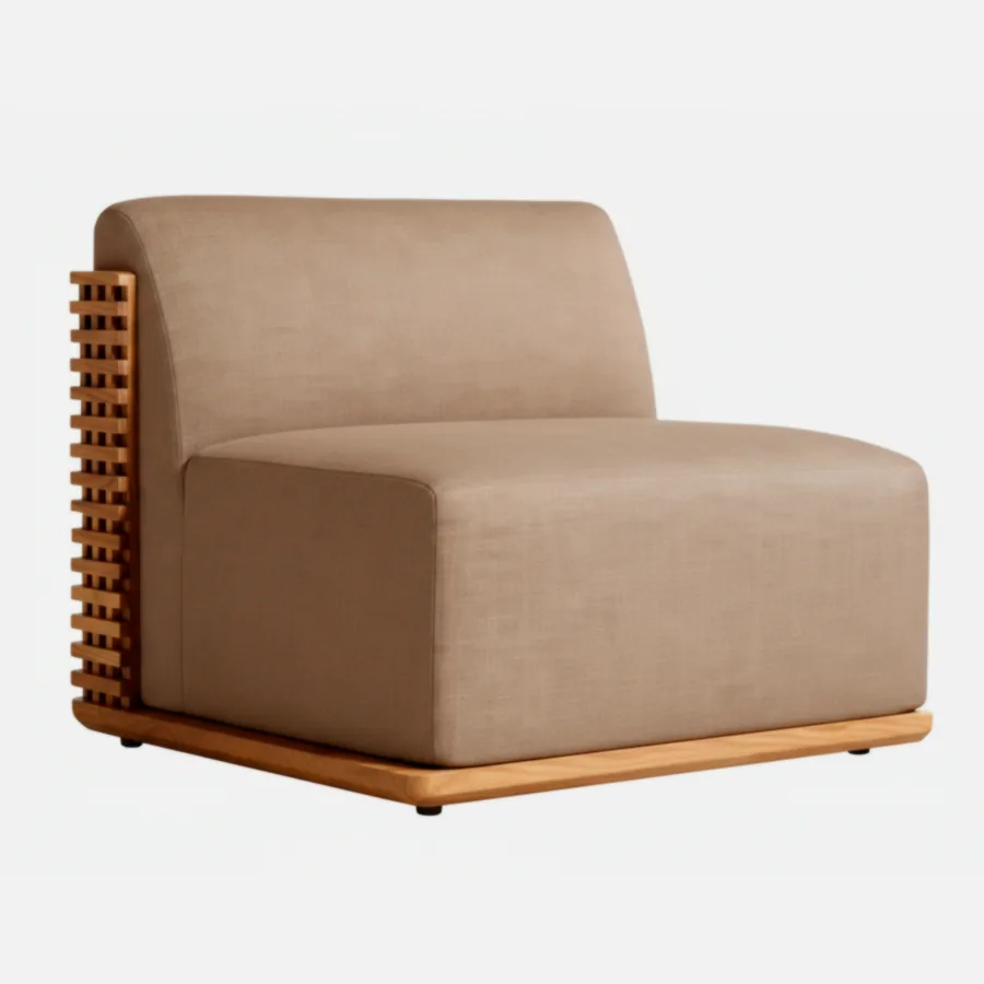 Furmeiz Teak Outdoor Sofa Module – 47D High-Density Foam & Waterproof Fabric