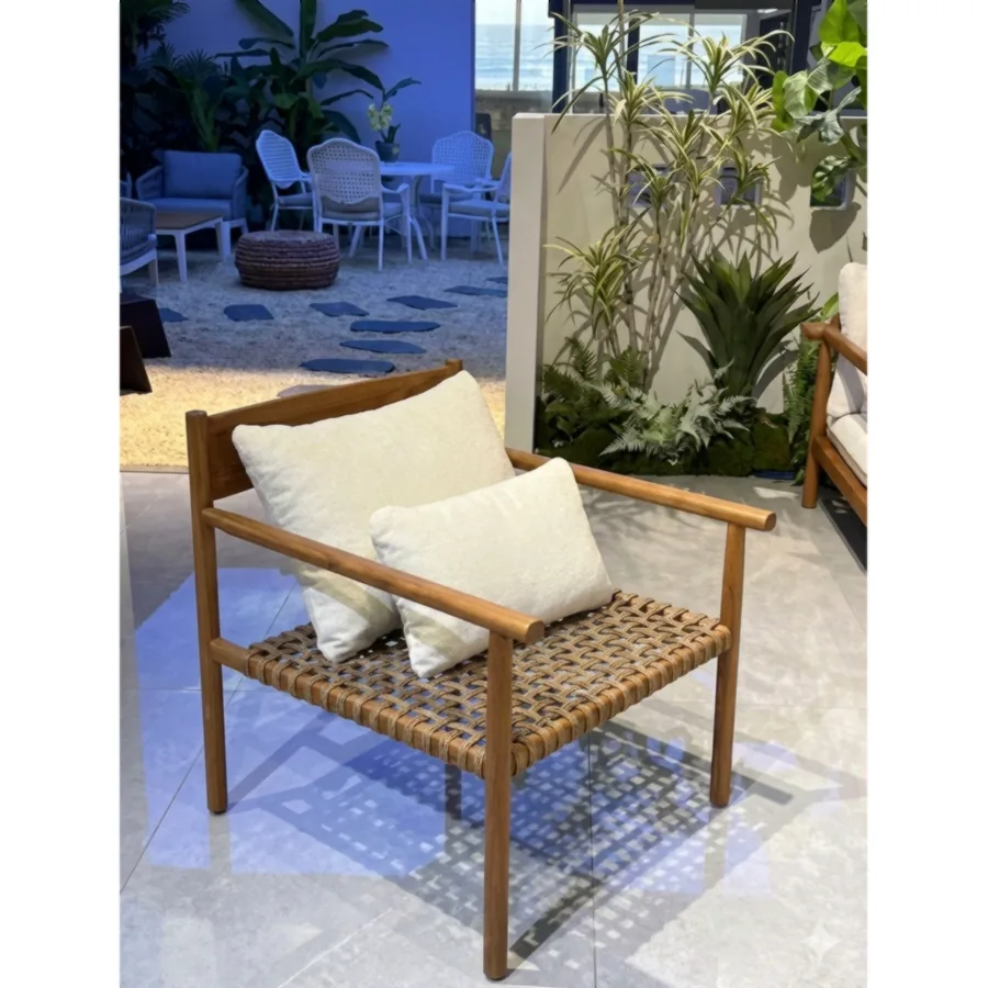 FURMEIZ High Outdoor Armchair – Burmese Teak & Rope
