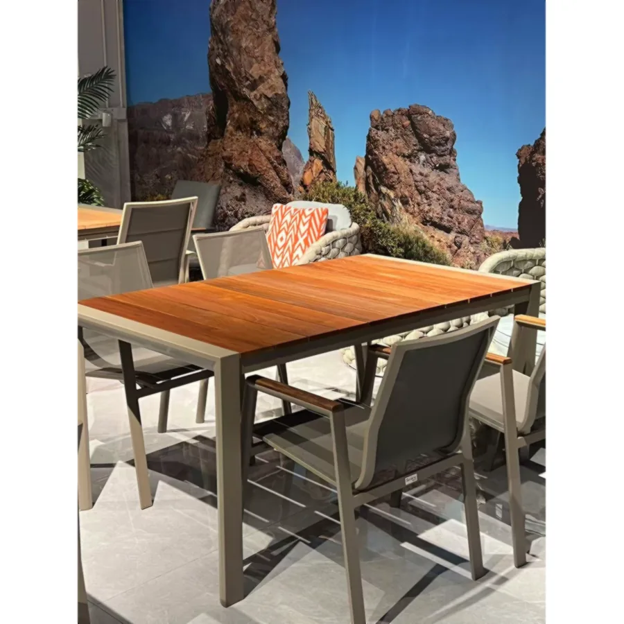 Furmeiz Rectangular Aluminum & Burmese Teak Table