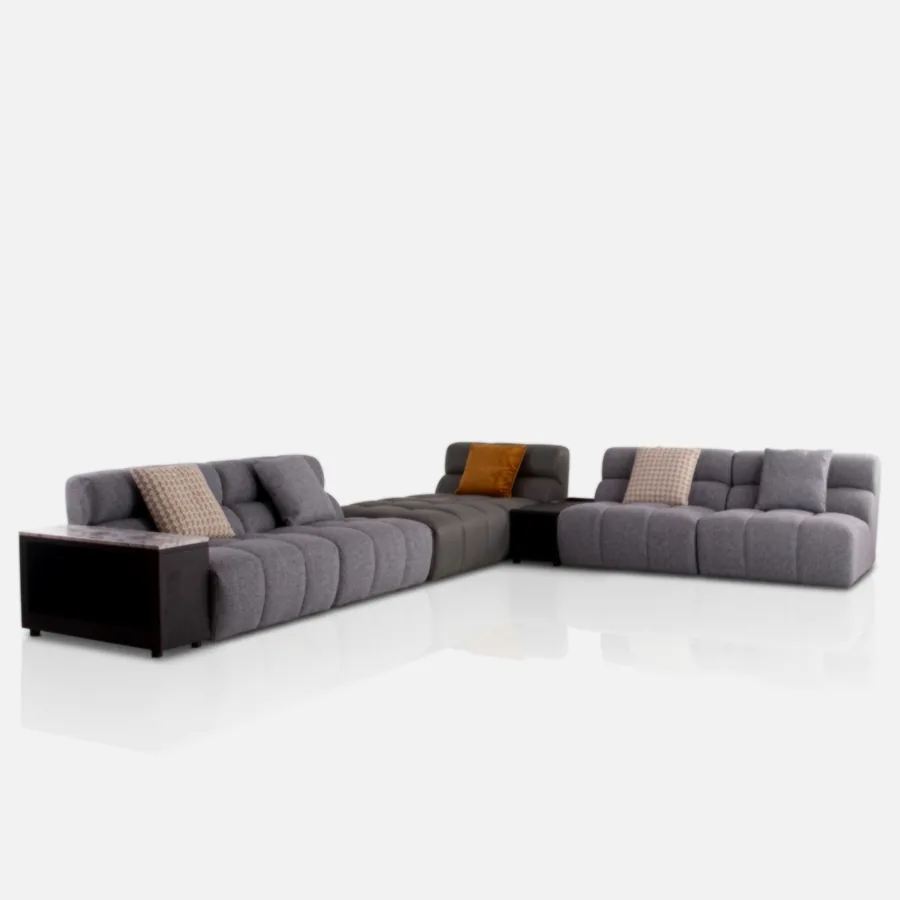 FURMEIZ Ultra Luxury Modular Sofa Set with Marble Tables & Ottoman – Designer Comfort System (Moon Blue Grey Edition)