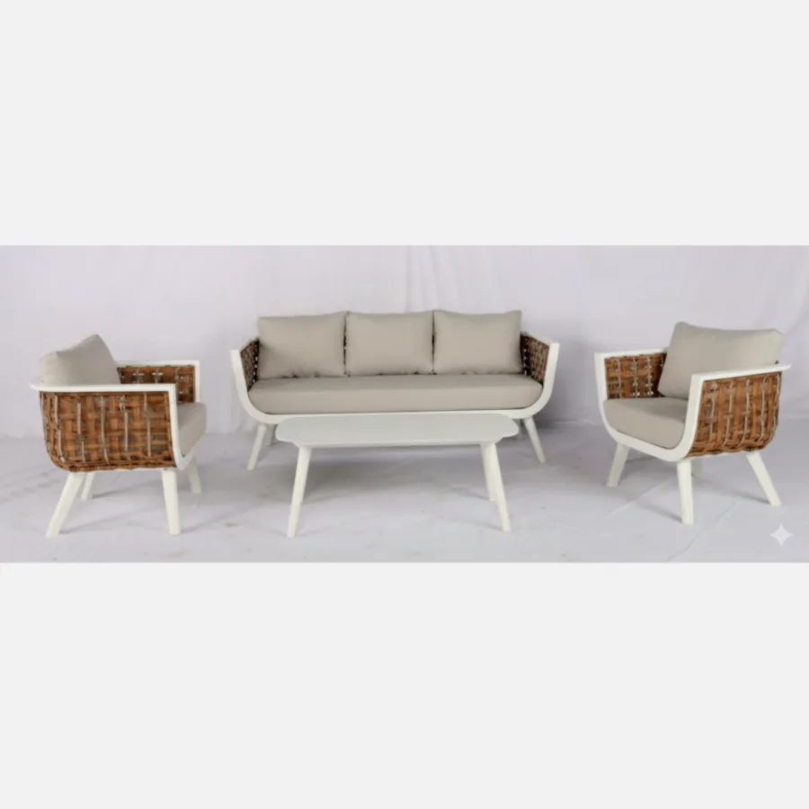 5382S Outdoor Sofa Set – Round Rattan with Aluminum Coffee Table