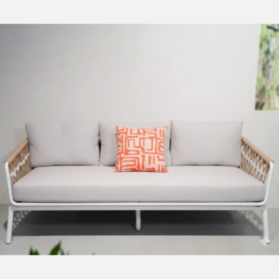 Furmeiz Tie-Detail Sofa Set – Outdoor Rattan with Printed Tempered Glass Tables