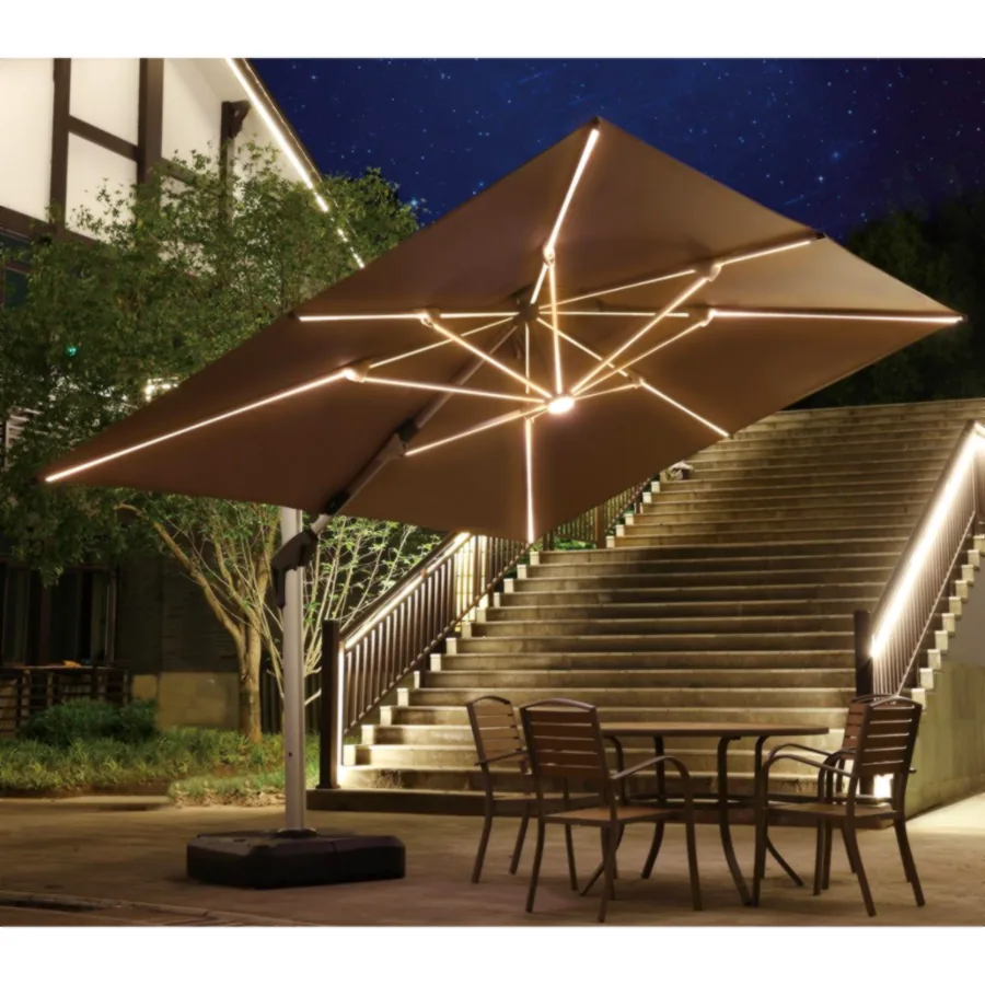 Scorpio Solar Umbrella with Warm LED Light Strips 3×4 m – Khaki, 180 kg Water Base