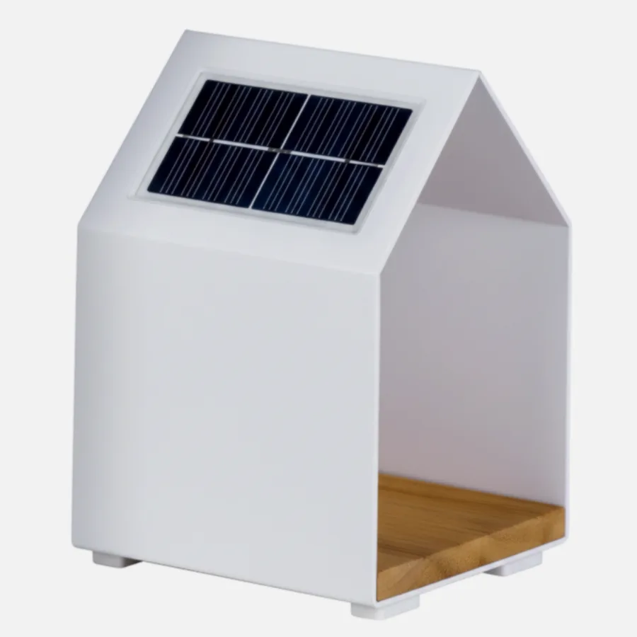 Small Solar Lamp with Teak Base – Weather-Resistant Aluminum Frame