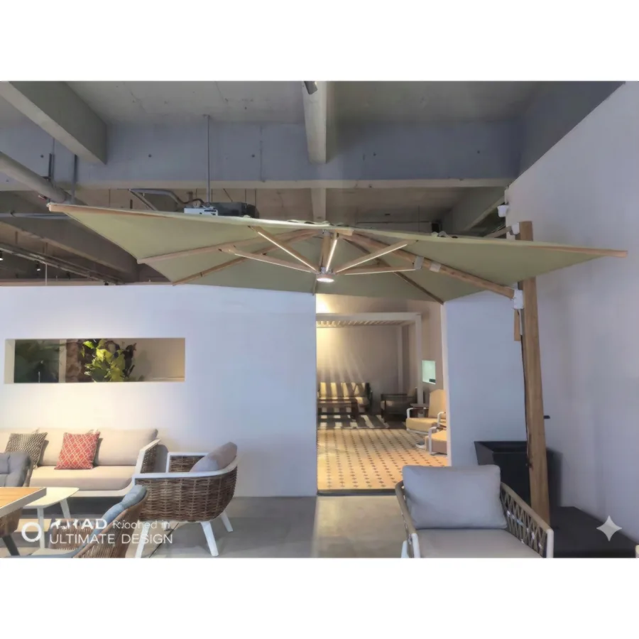 Masterpiece Wood-Grain Pole Umbrella – 360° Rotation, Full Aluminum Structure