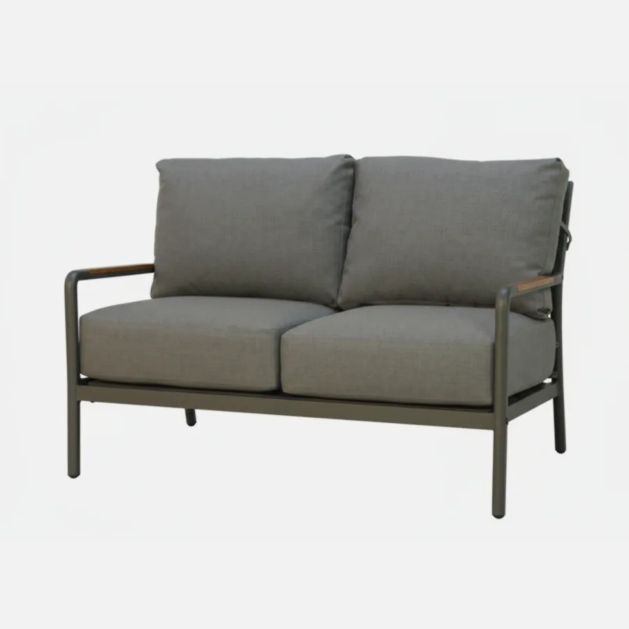 Furmeiz Two-Seater Sofa – Cast Aluminum Frame, Teak Accents & Sunbrella Cushions