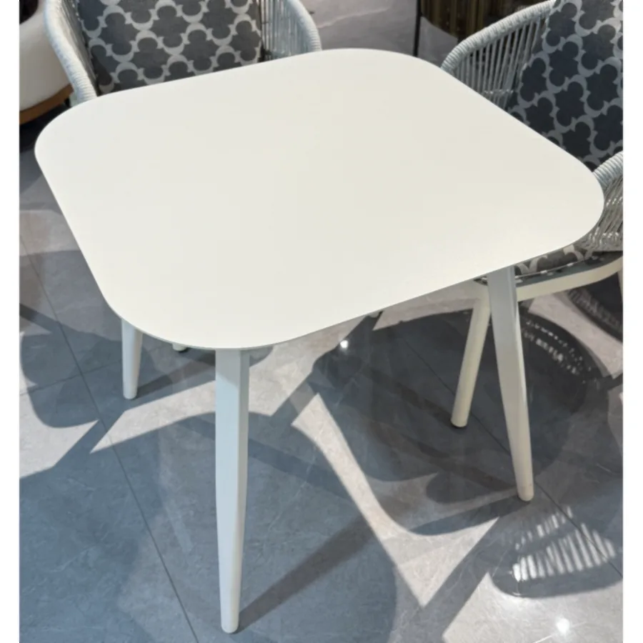 Square Aluminum Outdoor Table – White, Reinforced Top with Rounded Edges