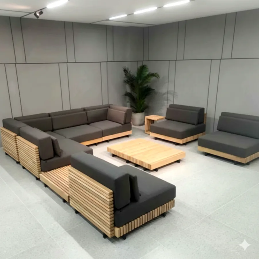 Furmeiz Teak Slatted Middle Sofa – Sunbrella Fabric 5453-0000