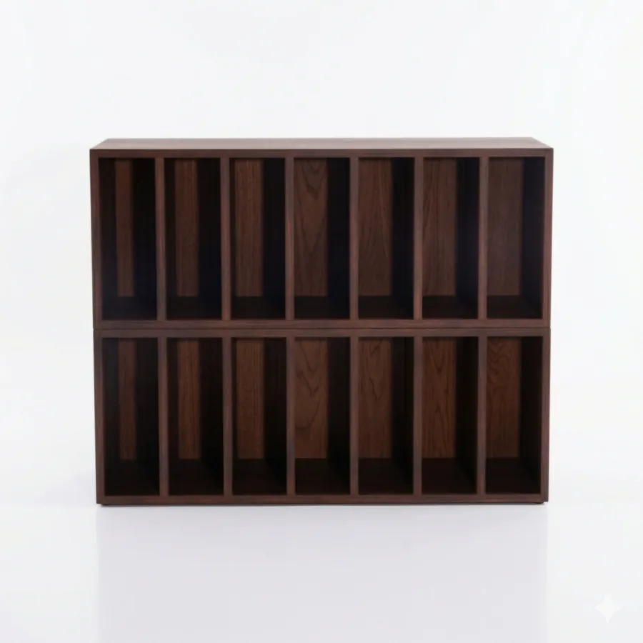 FURMEIZ Open Wooden Bookshelf with Geometric Grid Design