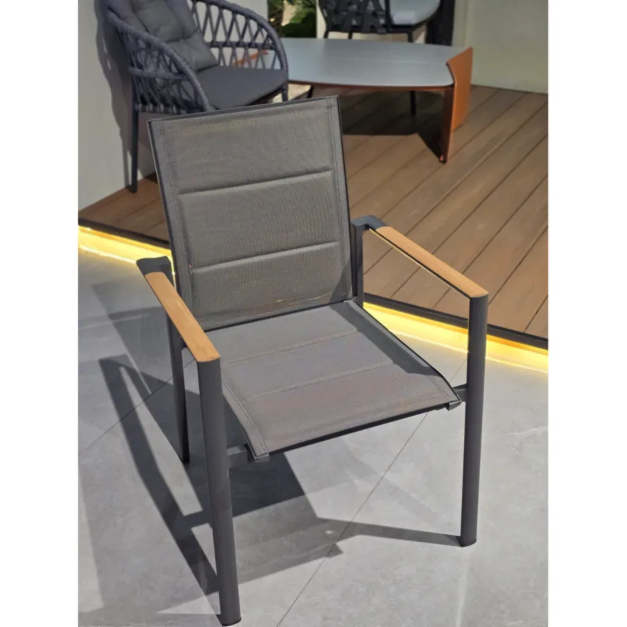 FURMEIZ Outdoor Dining Chair – Aluminum Frame & Teak Armrests