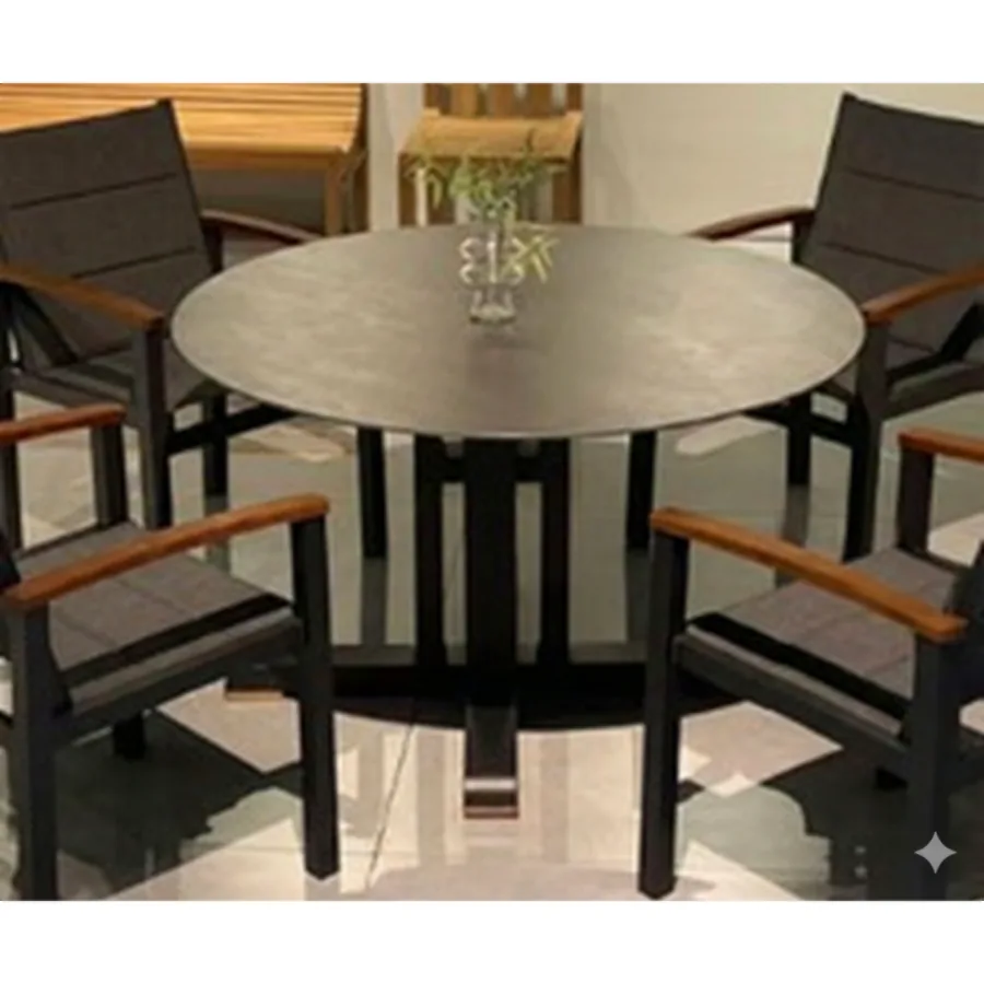 Furmeiz Round Aluminum & Sintered Stone Dining Table
