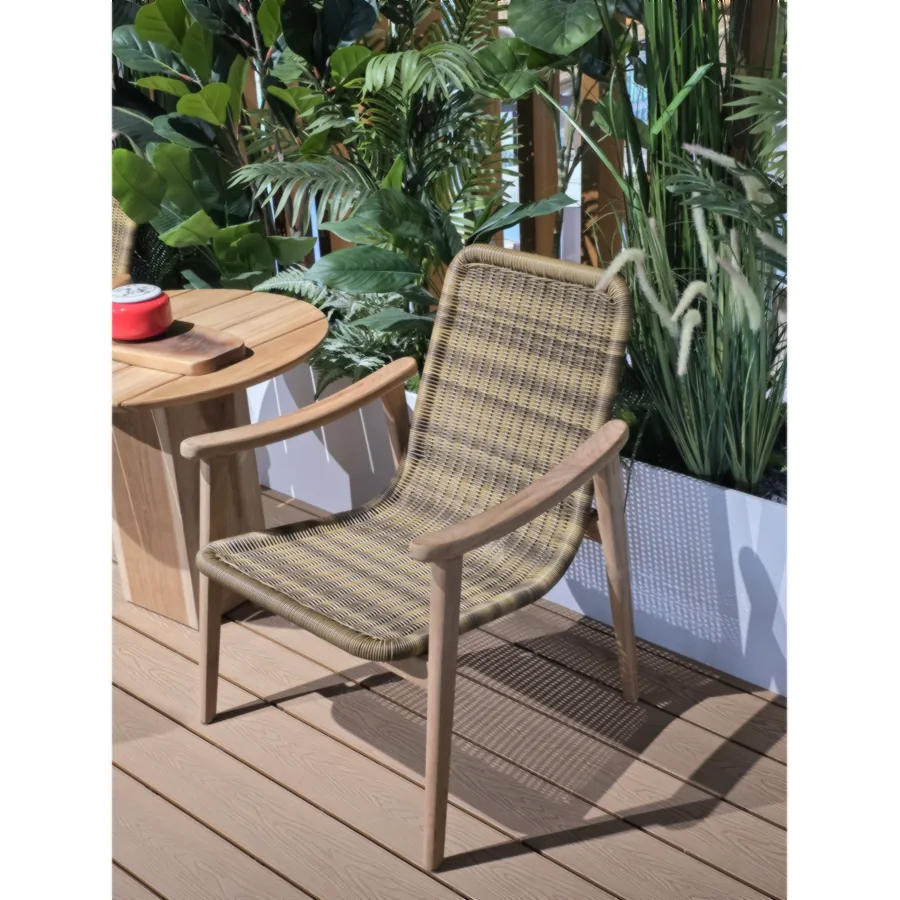 FURMEIZ Burmese Teak & PE Wicker Lounge Chair