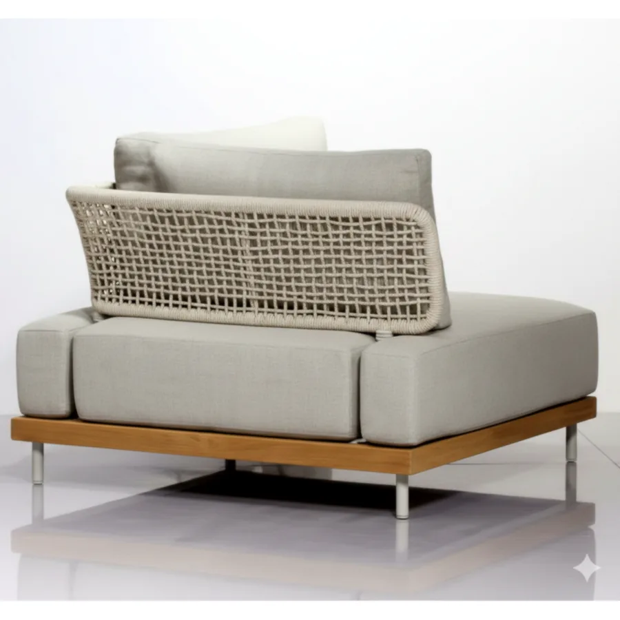 Furmeiz Outdoor Sofa with Left or Right Armrest – Aluminum Frame with Teak Surround