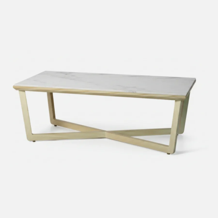 Furmeiz 24"x48" Rectangular Rock Slab Coffee Table – Fully Welded Aluminum Frame
